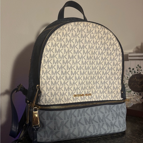 Michael Kors Blue and Cream Monogram Backpack - Picture 1 of 1